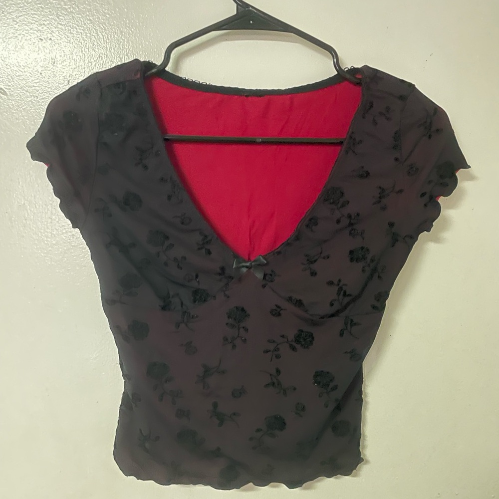 Black Floral Top with Red Lining